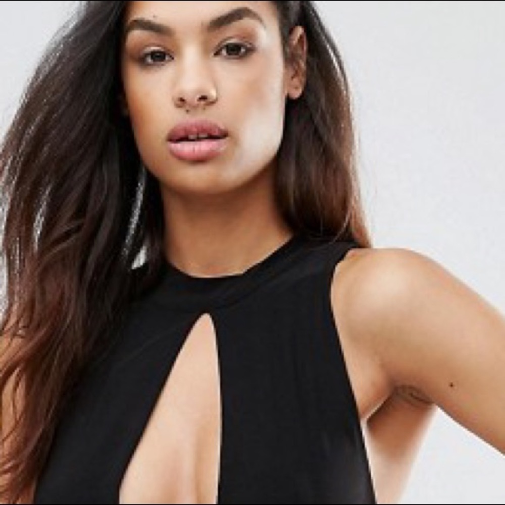 Black Plunge High Neck Crop Top w Tie